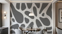 Bold rounded forms fill a modern Dining room, Gray Abstract fluid wall mural GD10805
