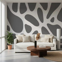 Curved organic motifs wrap an open living room, Fluid Shapes wall mural GD10805