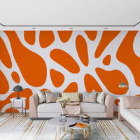 Warm orange and white pair on a retro flow wall mural, GD10806
