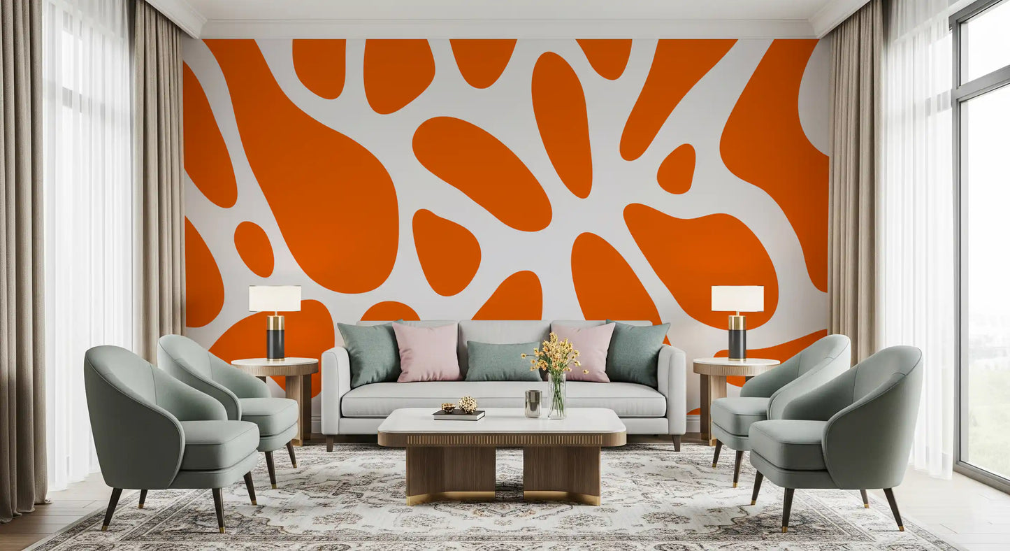 Fun tangerine flow wall mural lighting up a Living room, GD10806
