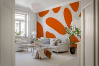 Big blobby forms spread over an orange abstract wall mural, GD10806

