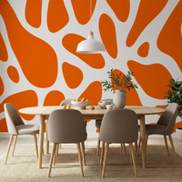 Bold orange cutout shapes on a dining room wall mural, GD10806
