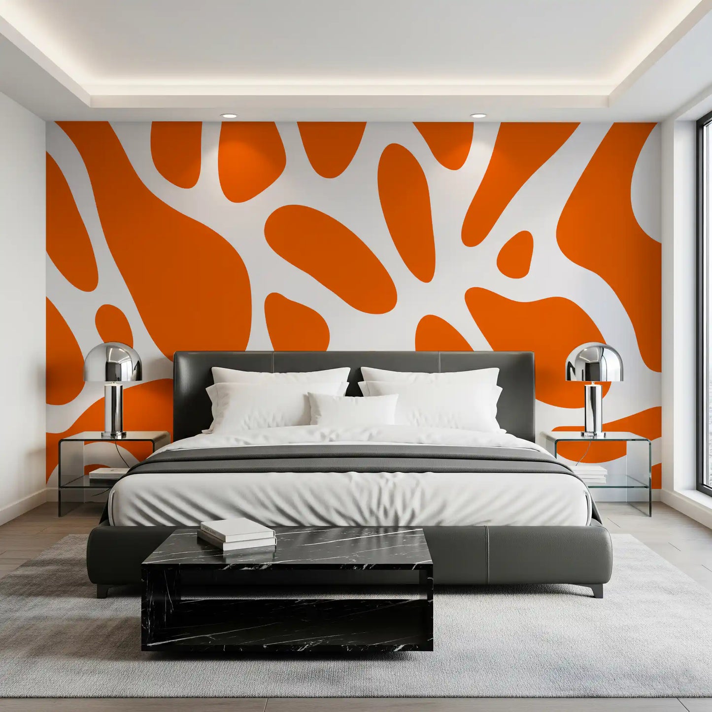 Retro abstract shapes running along a Bedroom wall mural, GD10806

