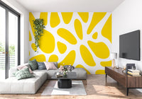 Playful yellow flow shapes travel down a hallway as an abstract wall mural GD10807
