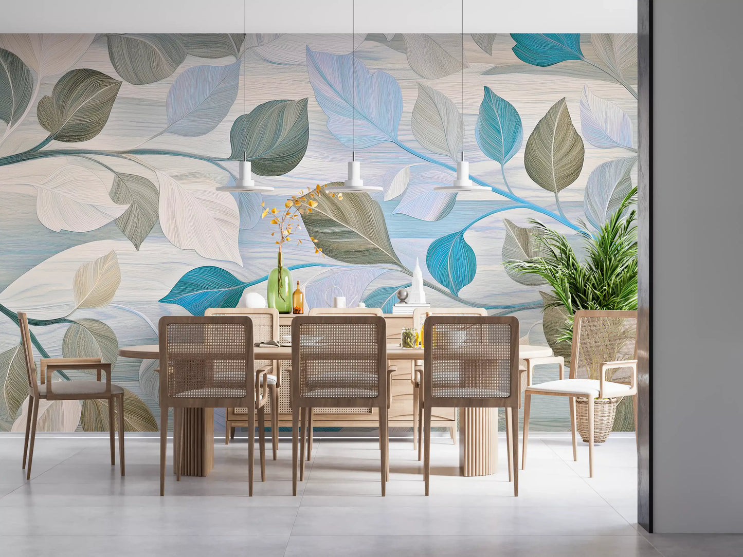 Whispering Leaves Pastel Botanical Wall Mural