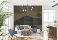 Textured charcoal and ochre give the landscape wall mural a weathered look GD10812
