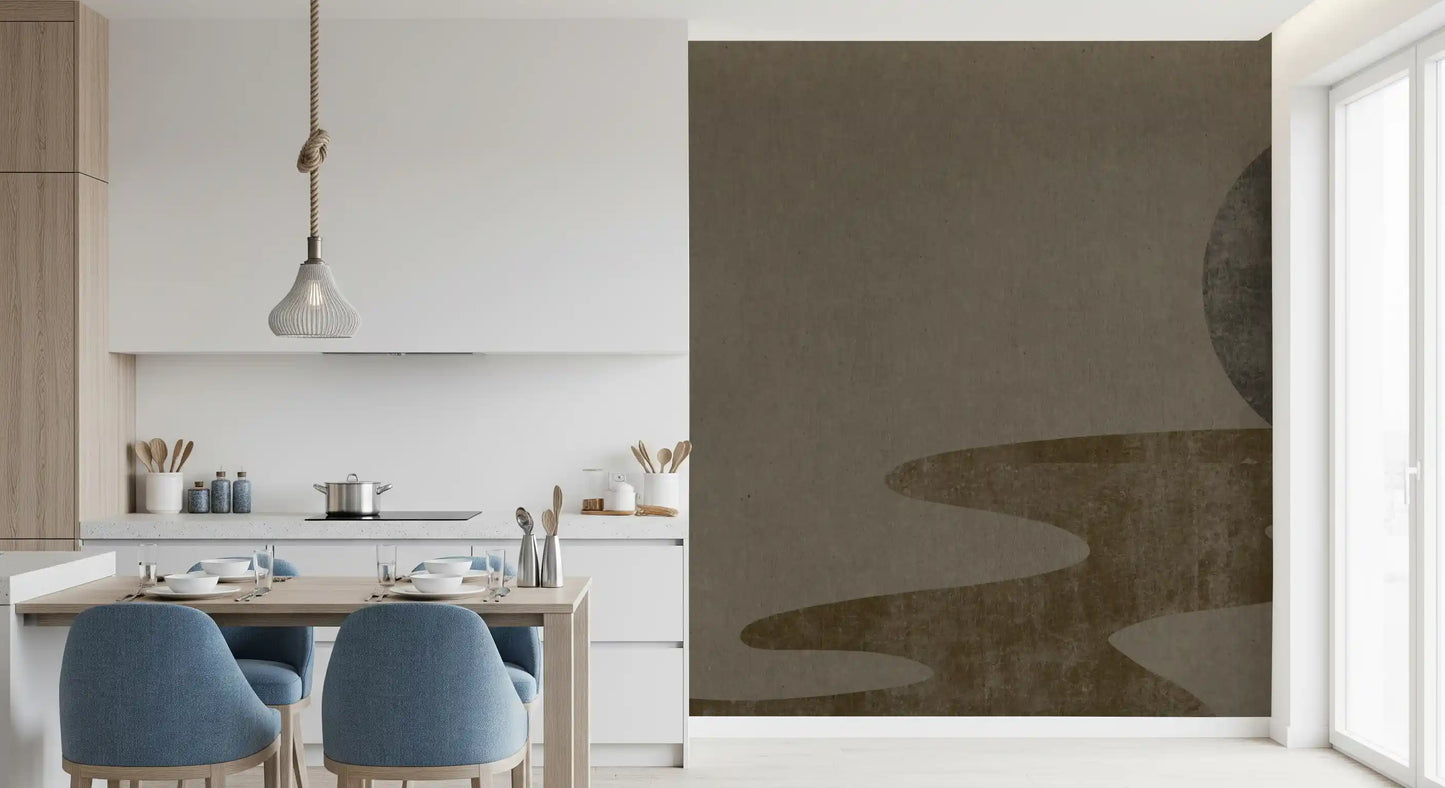 Taupe, brown and charcoal build the minimalist Wabi-Sabi wall mural GD10814
