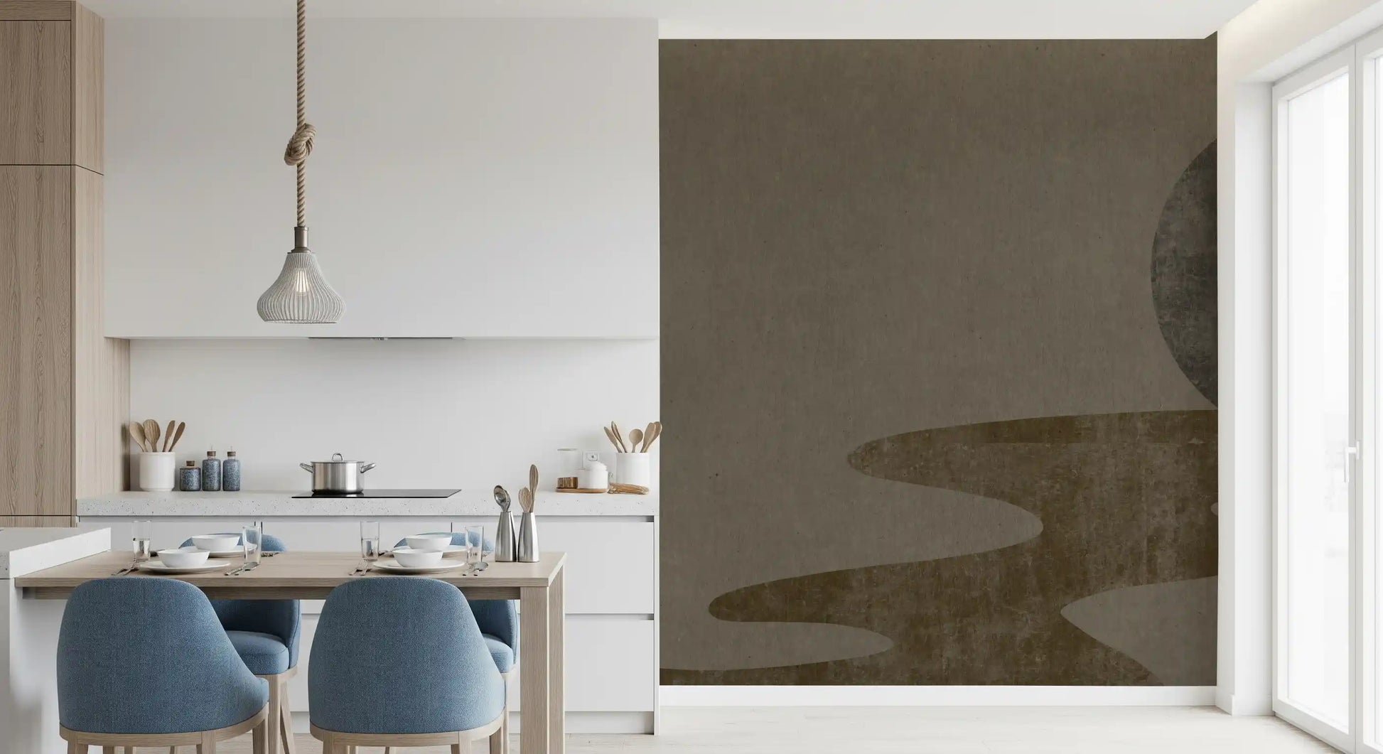 Taupe, brown and charcoal build the minimalist Wabi-Sabi wall mural GD10814
