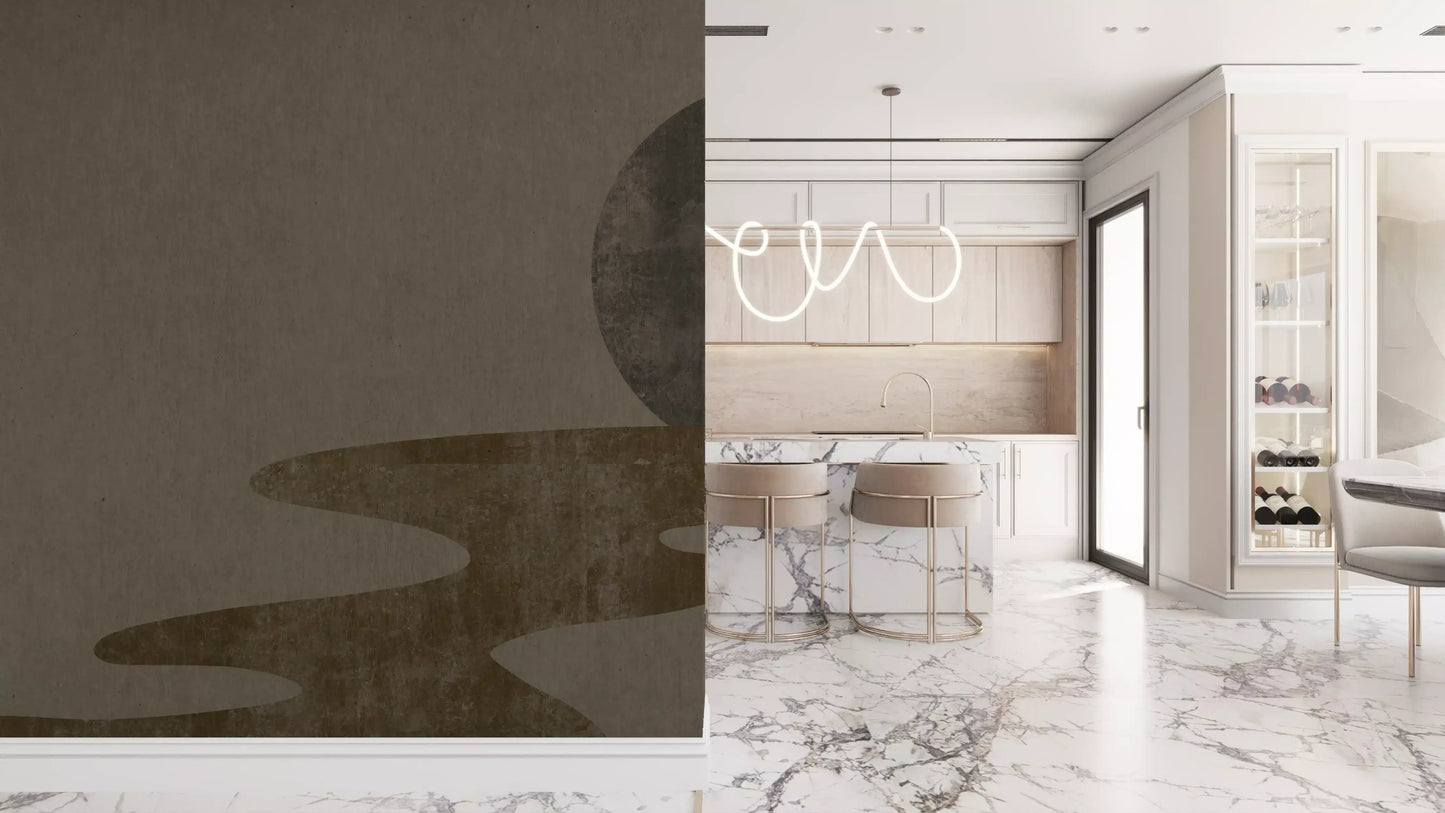 Zen Dusk wall mural shows a dark moon over a winding river GD10814