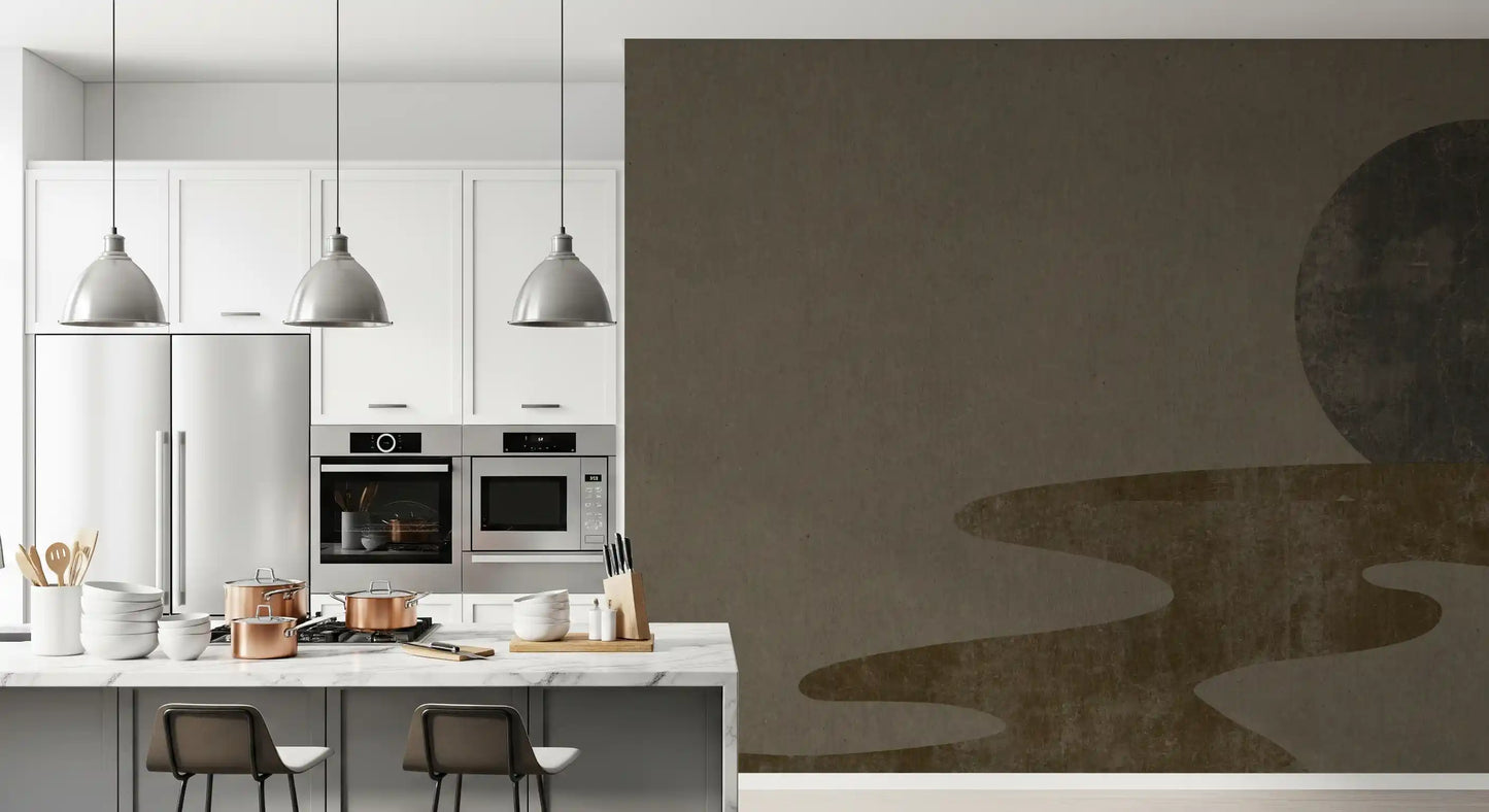 Kitchen-Dining room grounded by the Zen Dusk Wabi-Sabi Landscape wall mural GD10814

