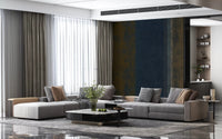 Upright iron stripes run along a hallway as this Moody Earth wall mural GD10817