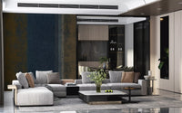 Rust and grey vertical bands frame a Living room through the textured wall mural GD10817