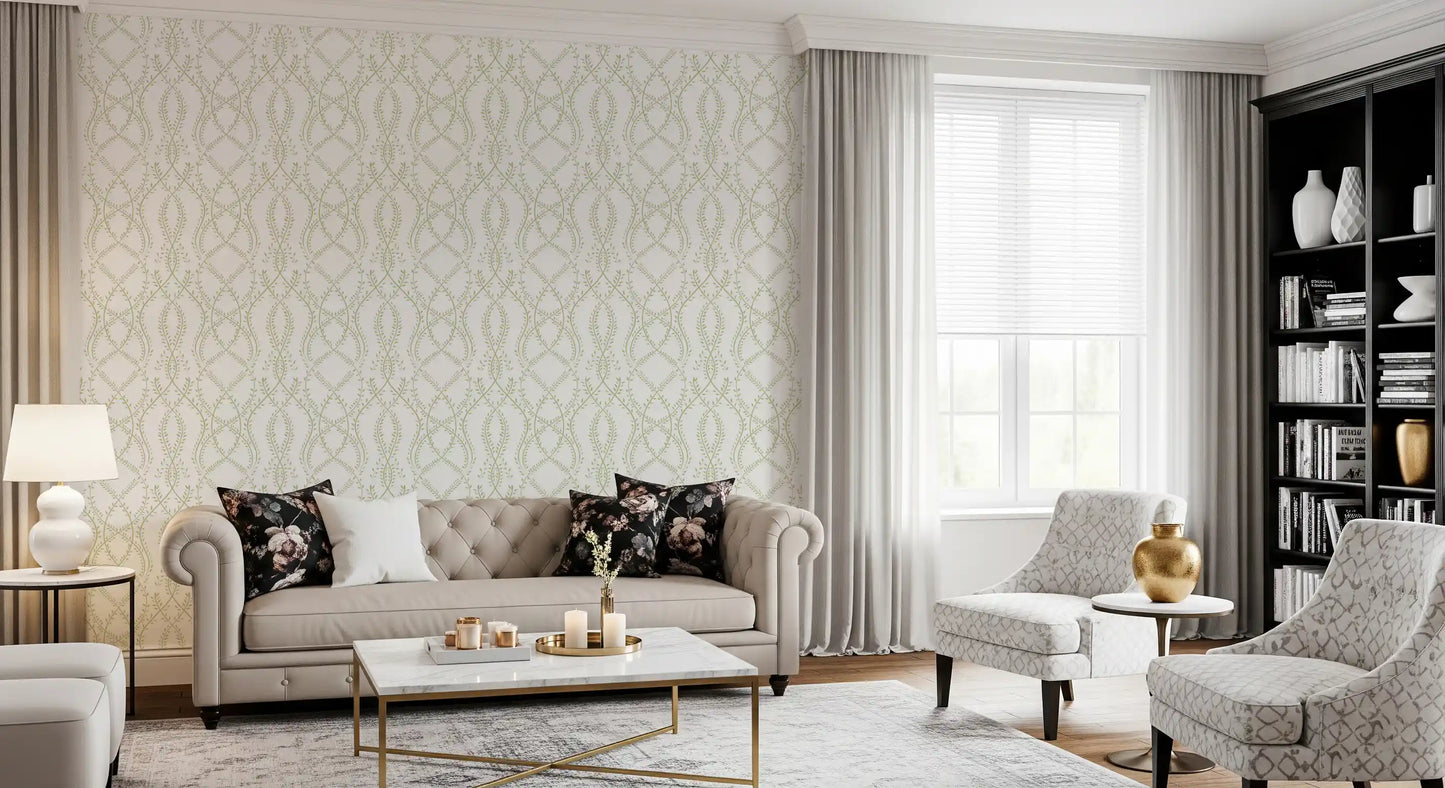 Sage Green Intertwined Botanical Vines Wallpaper Wallpaper⁠