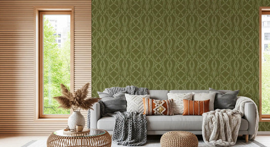 Olive Interlaced Vine Botanical Wallpaper⁠