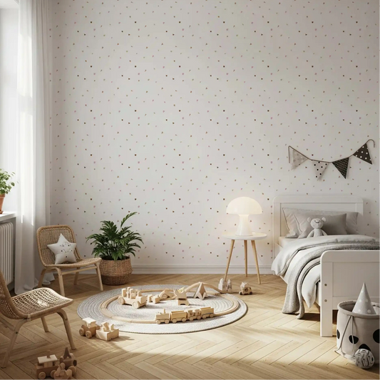 Pastel confetti flecks dot a kids' room in this wallpaper GD10824
