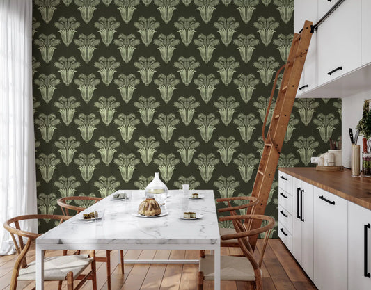 Vintage Art Deco Palm Damask Wallpaper⁠