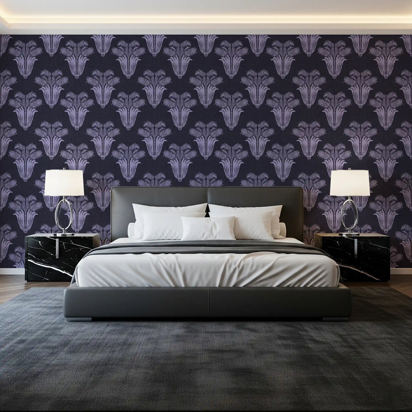 Moody Midnight Violet Botanical Wallpaper Wallpaper⁠