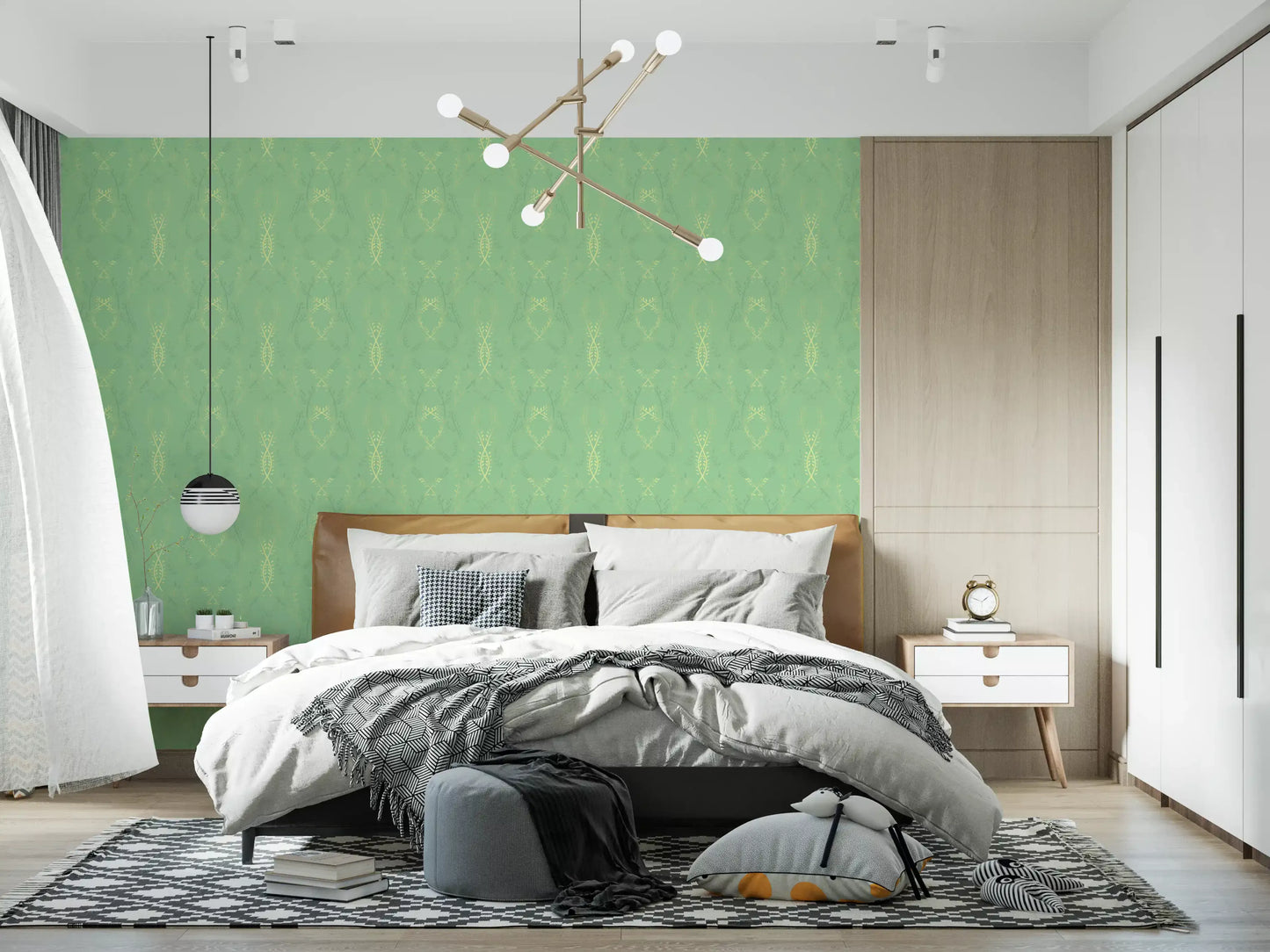 Sage and Gold Whispering Vines Trellis Wallpaper⁠