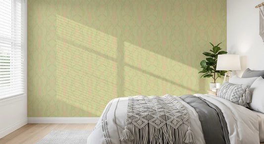 Soft Sage and Blush Pink Botanical Ogee Wallpaper⁠