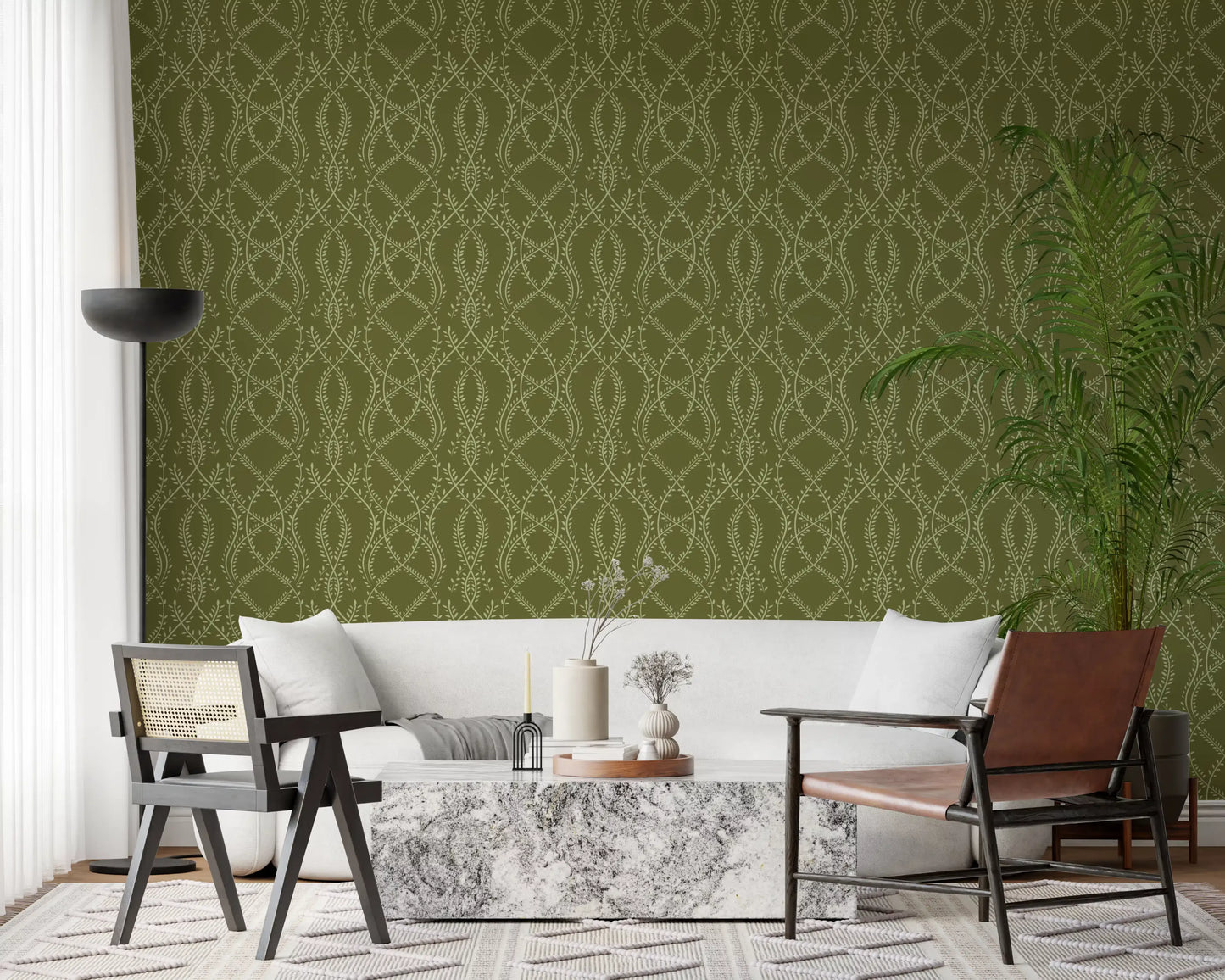 Sage Laurel Trellis Botanical Wallpaper Wallpaper⁠