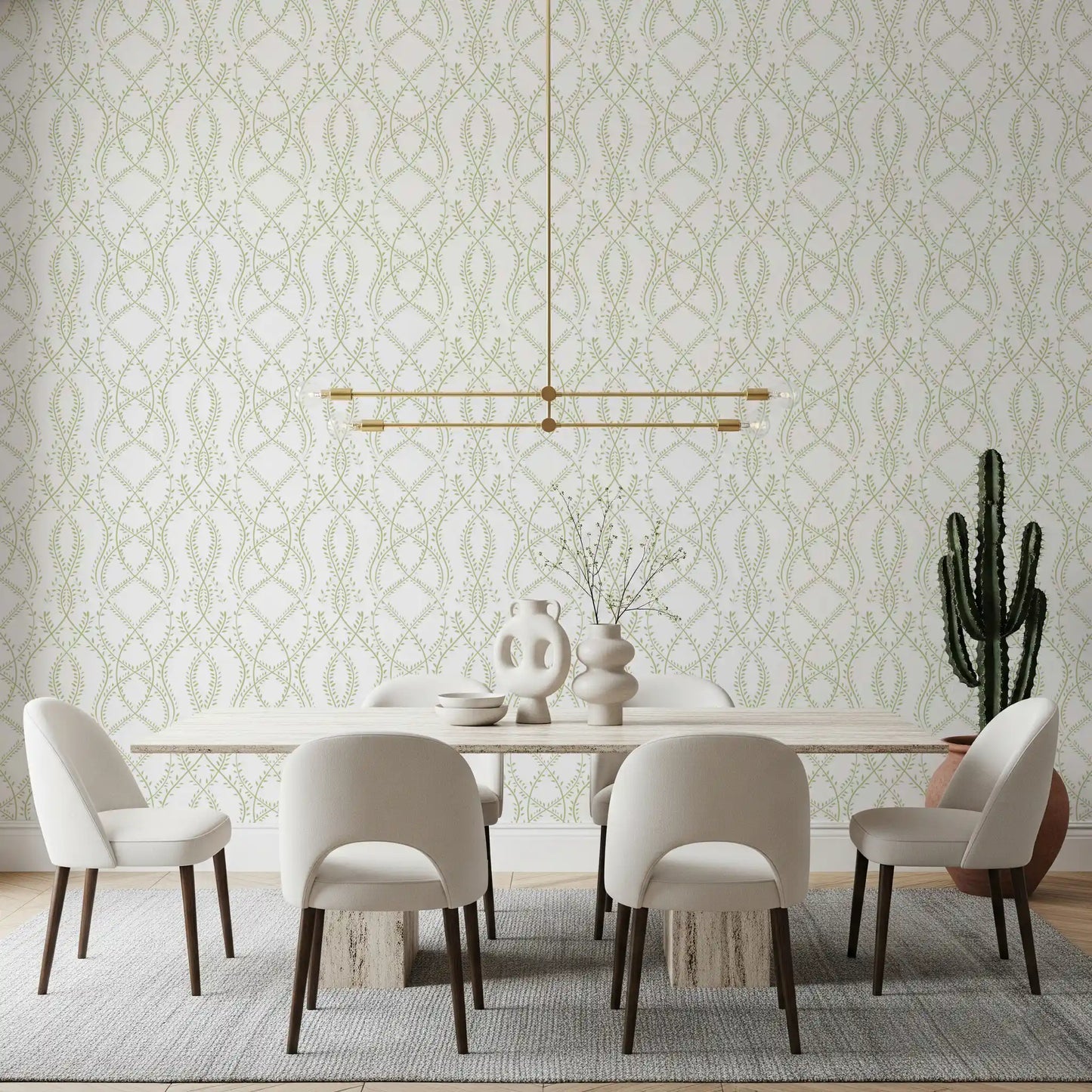 Sage Green Botanical Vine Trellis Wallpaper Wallpaper⁠