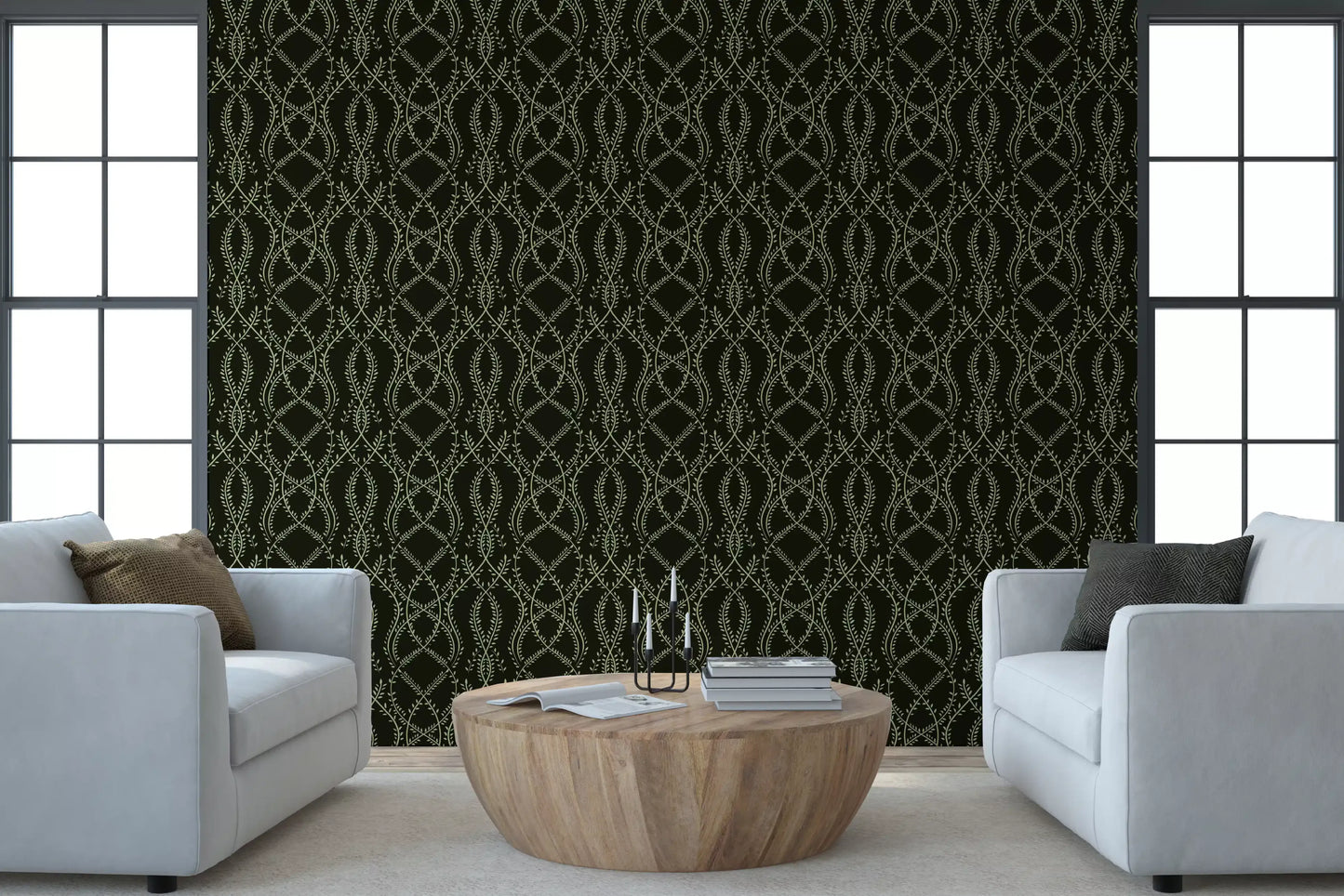 Midnight Sage Interlocking Vine Wallpaper Wallpaper⁠