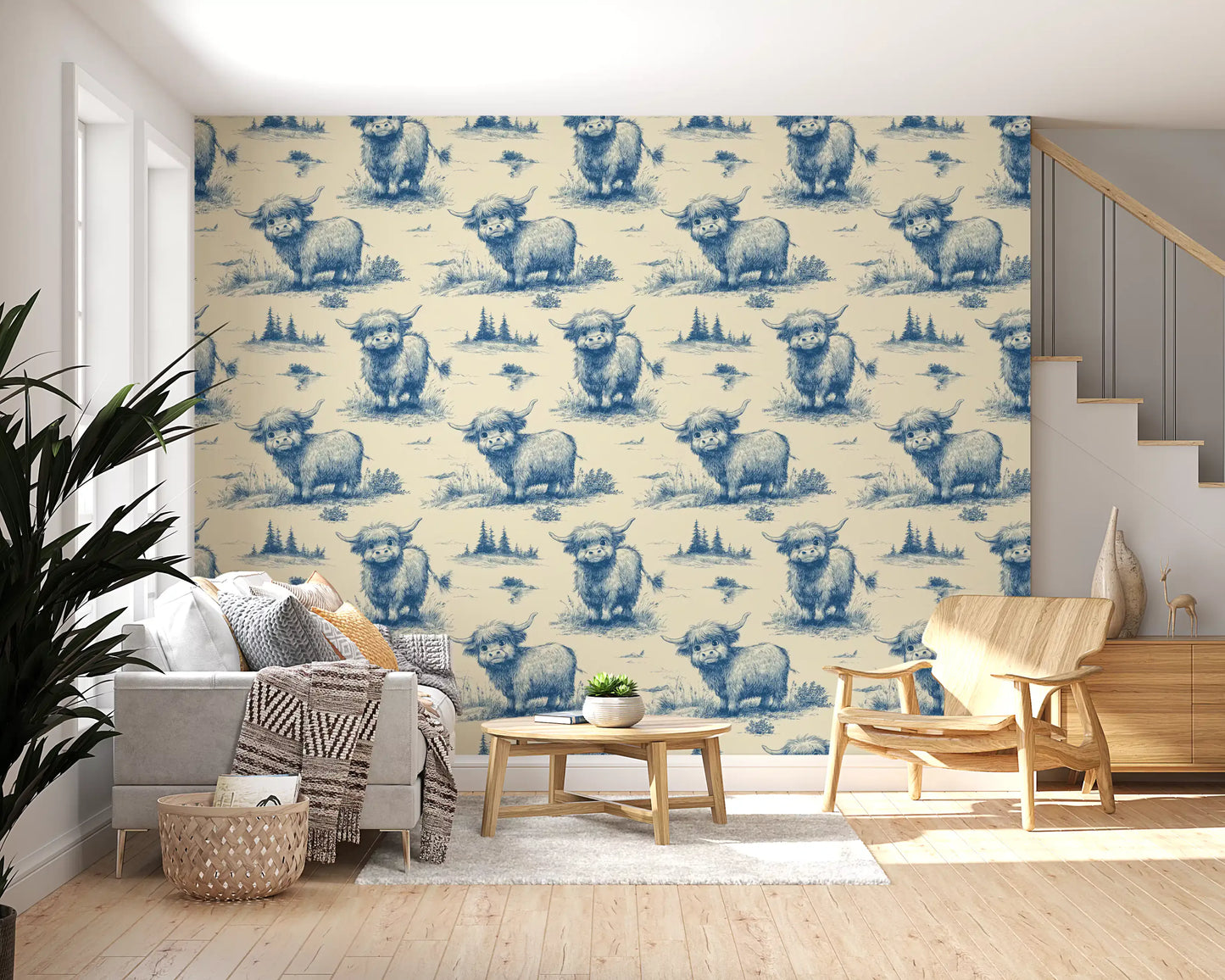 Whimsical Vintage Highland Cow Wallpaper Wallpaper⁠
