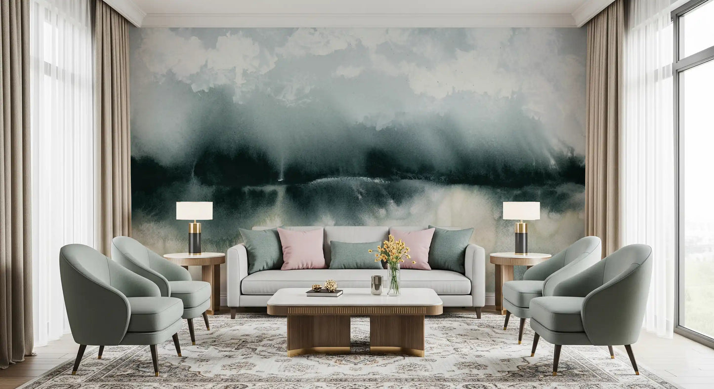 Serene Waterside Mist Abstract Mural Wall Mural