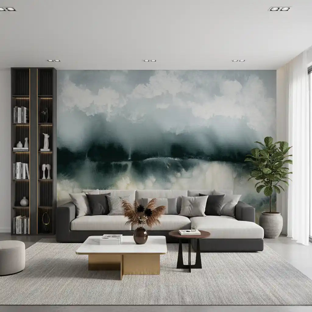 Serene Waterside Mist Abstract Mural Wall Mural