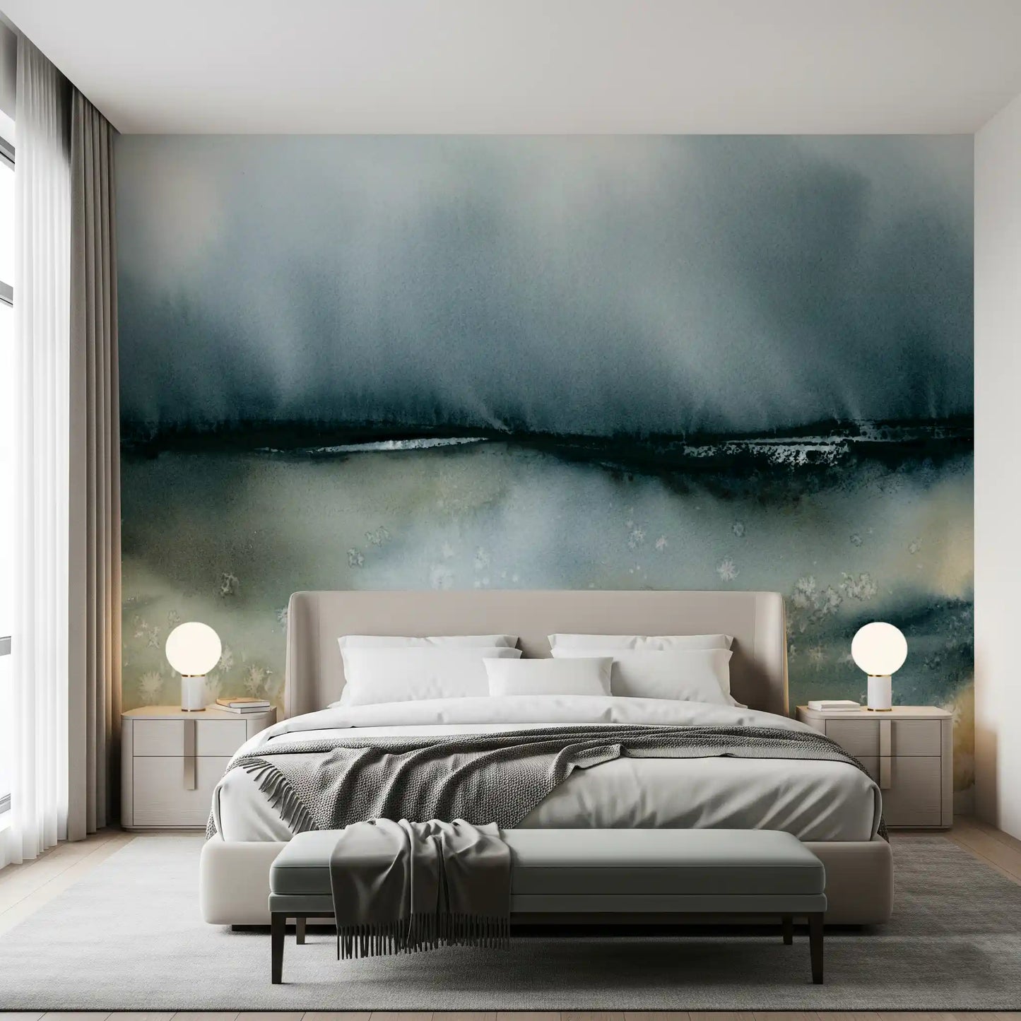 Soft Clouds Over Meadow Wall Mural