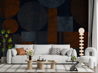 Industrial Rust and Charcoal Geometric Wallpaper Wall Mural