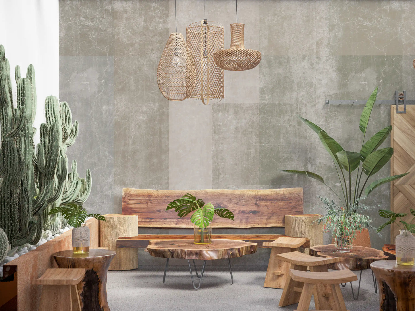 Muted Concrete Geometric Abstract Wallpaper Wall Mural