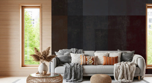 Crimson and Charcoal Plaster Wall Mural