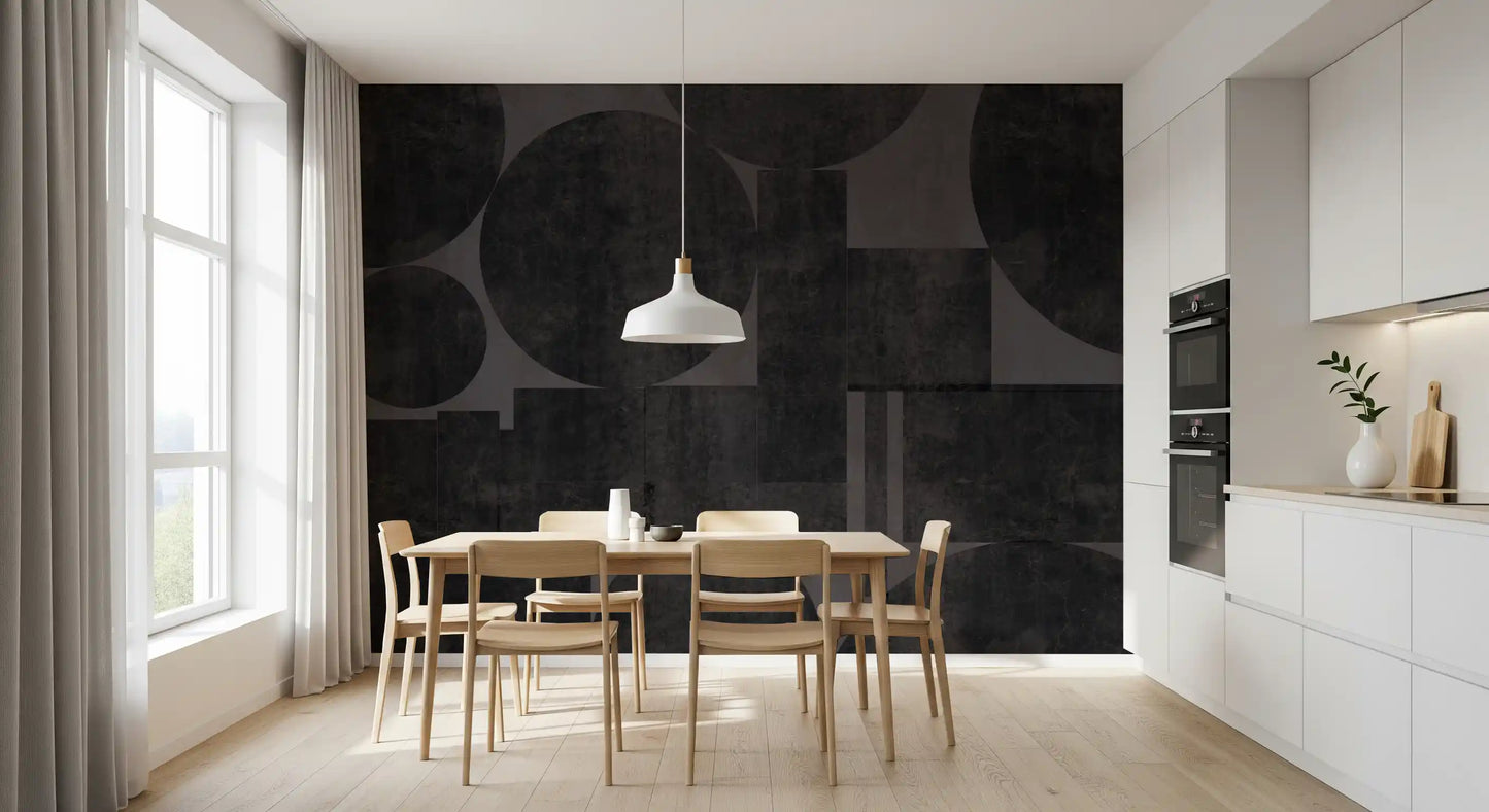 Industrial Charcoal Blocks & Circles Wallpaper Wall Mural