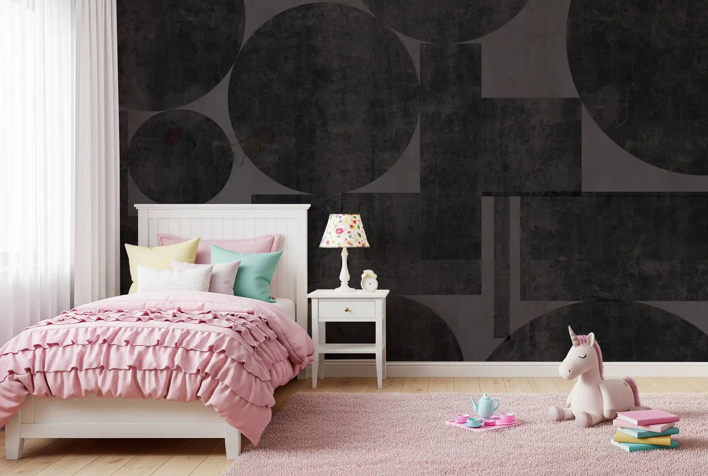 Industrial Charcoal Blocks & Circles Wallpaper Wall Mural