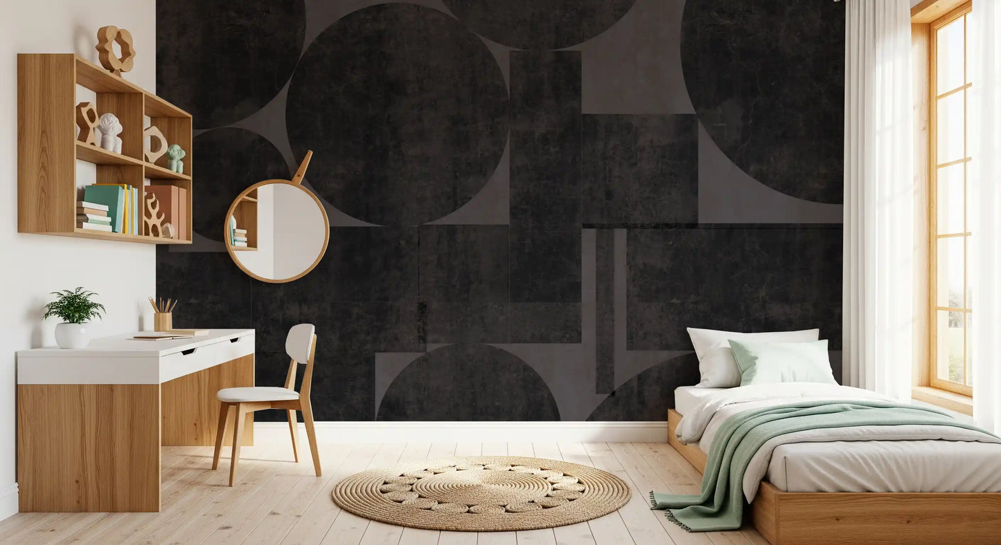 Industrial Charcoal Blocks & Circles Wallpaper Wall Mural