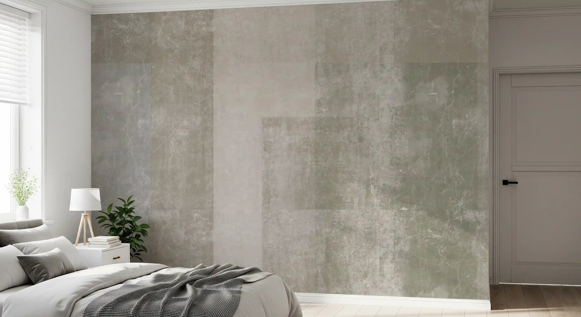 Muted Geometric Concrete Panels wall mural set behind a bedroom GD10863
