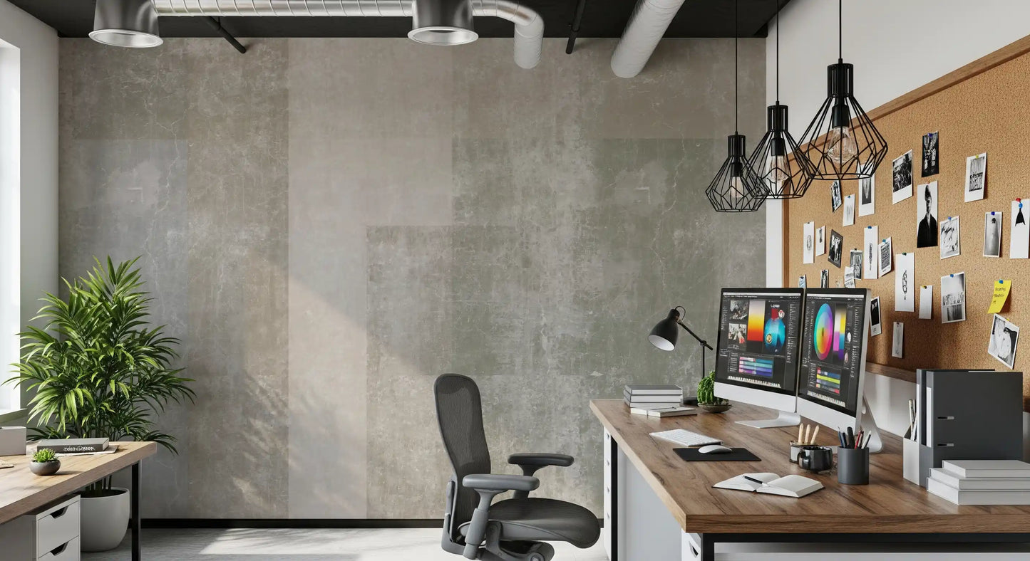 Home office grounded by Muted Geometric Concrete Panels wall mural GD10863
