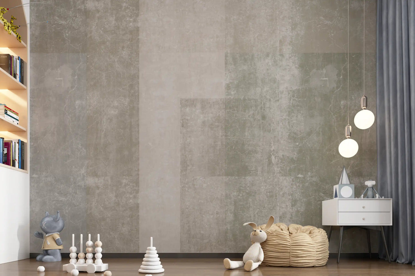 Hallway backed by beige concrete panels in the geometric wall mural GD10863
