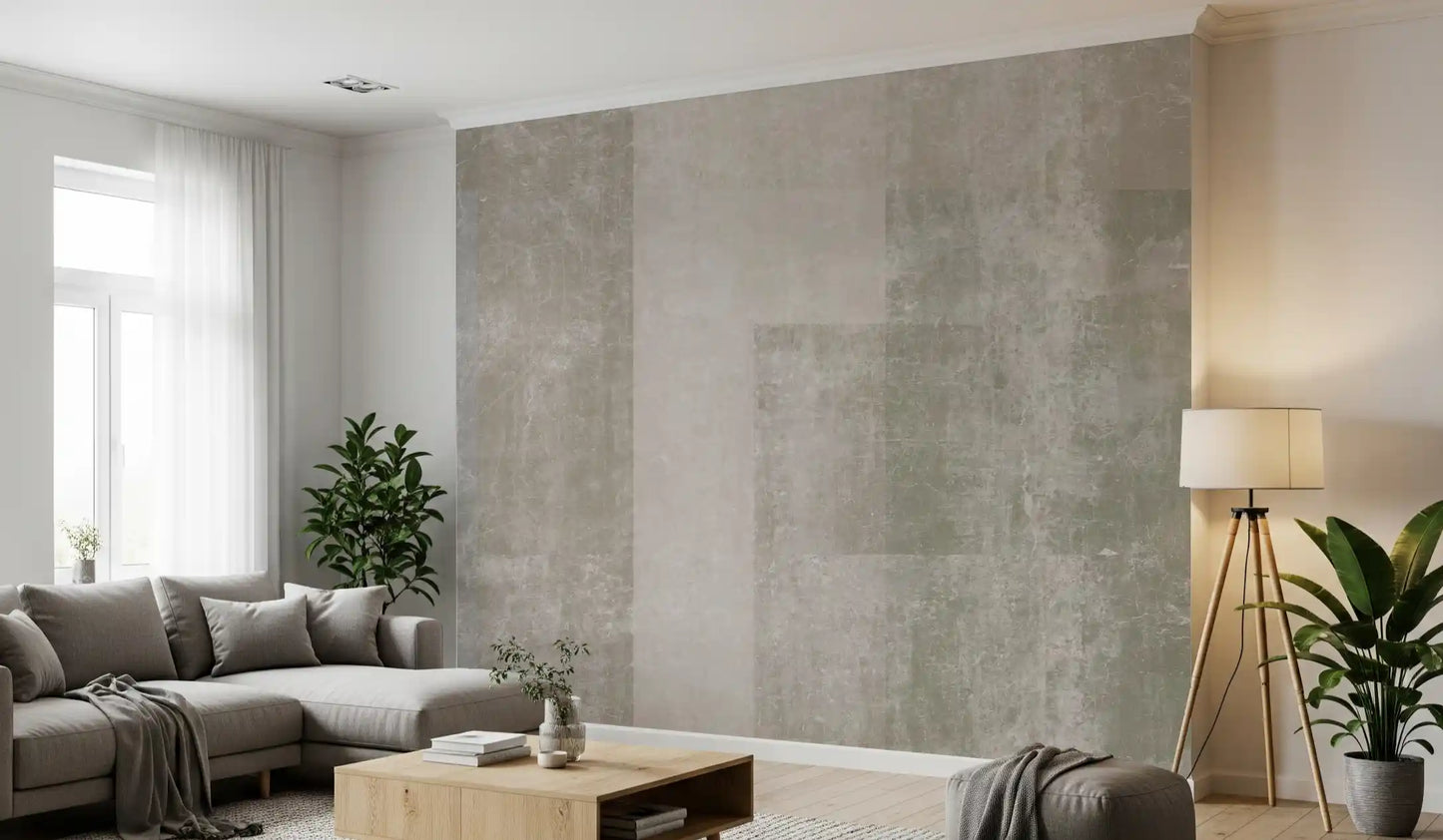 Beige, greige, and sage blocks stack up the concrete panels wall mural GD10863
