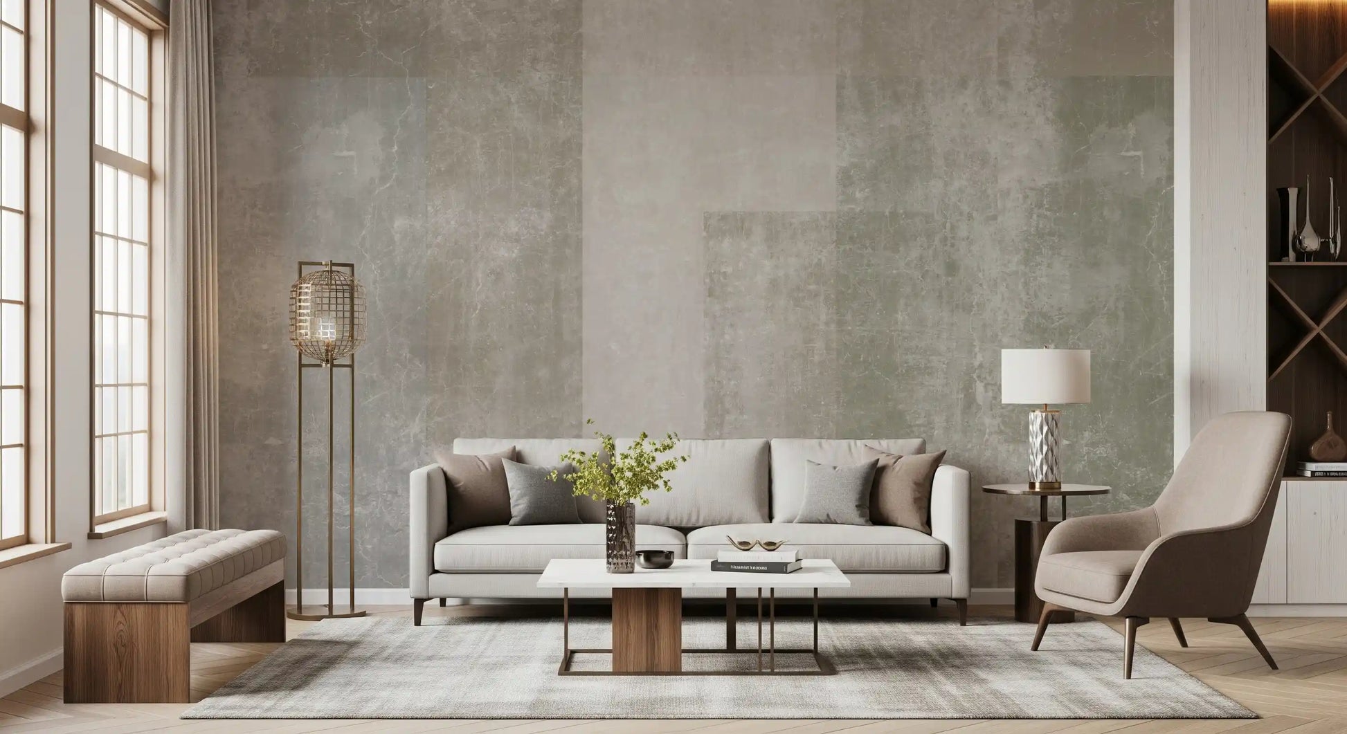Muted Geometric Concrete Panels wall mural in a neutral block grid GD10863
