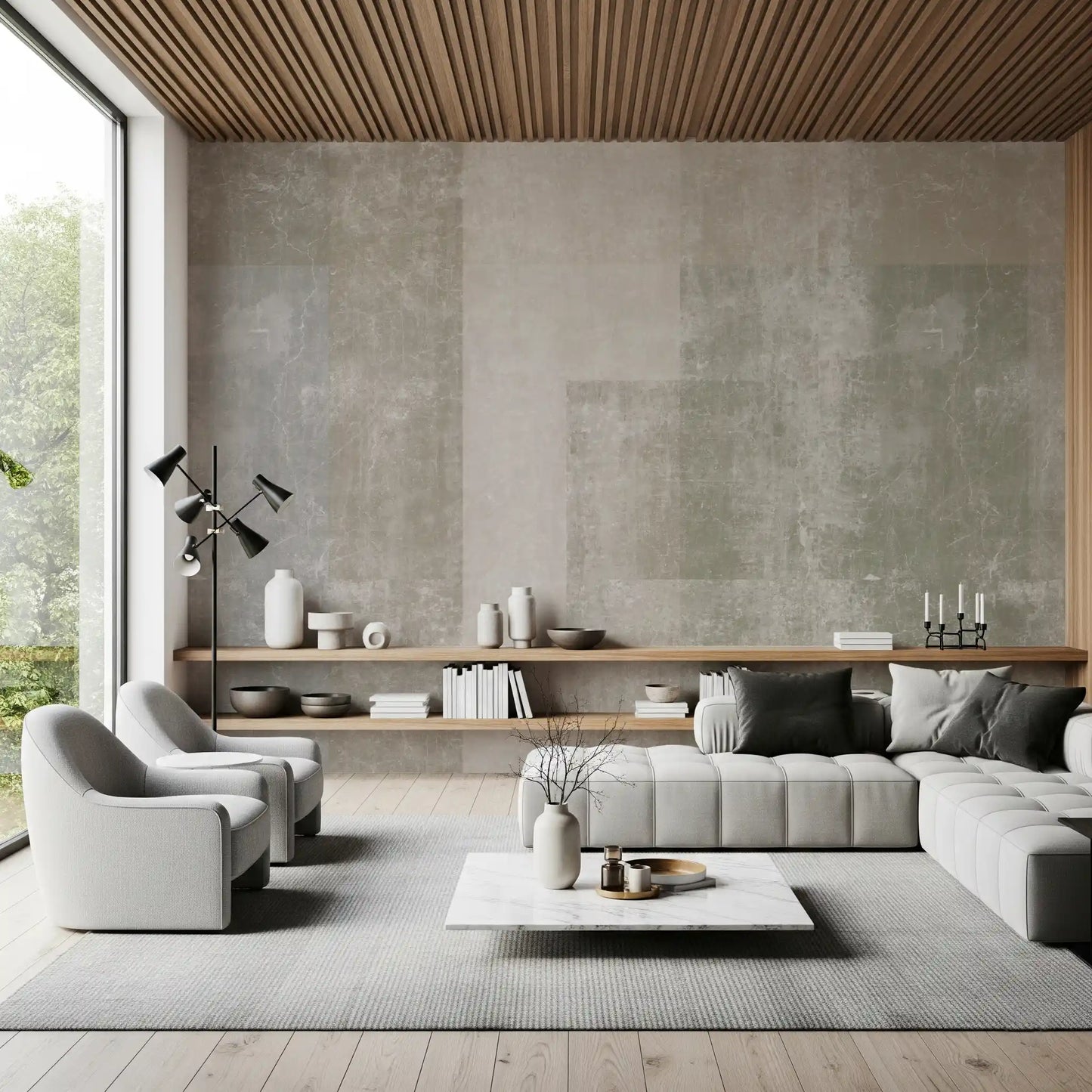 Upright rectangles line the Muted Geometric Concrete Panels wall mural GD10863

