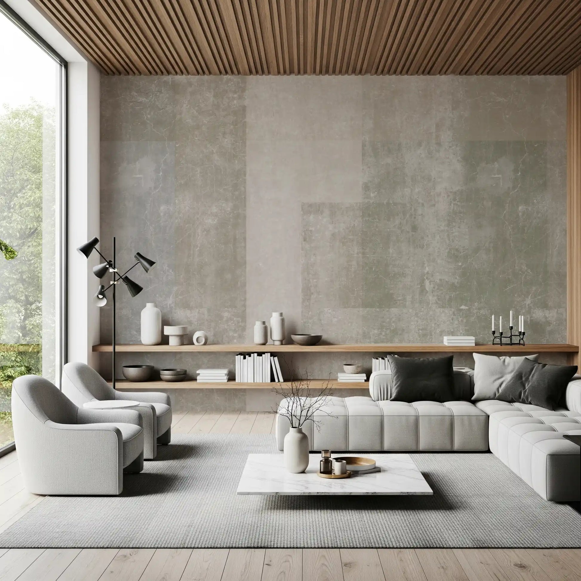 Upright rectangles line the Muted Geometric Concrete Panels wall mural GD10863
