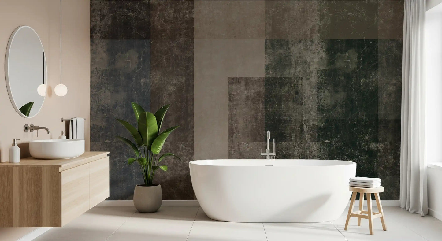 Tall panels of navy and tan stack in this color block wall mural, GD10864
