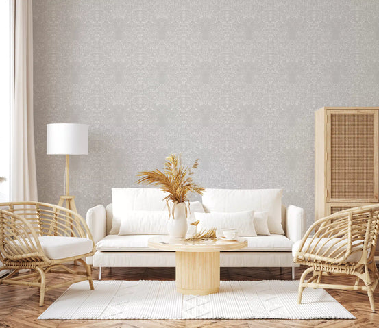 Pale plaster textured wallpaper spanning a calm living room, GD10865
