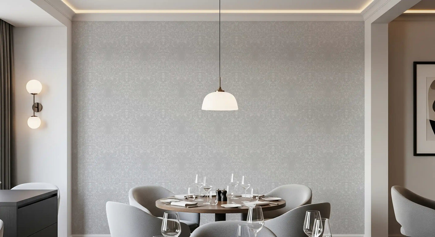 Neutral greige plaster wallpaper filling a Dining room  feature, GD10865