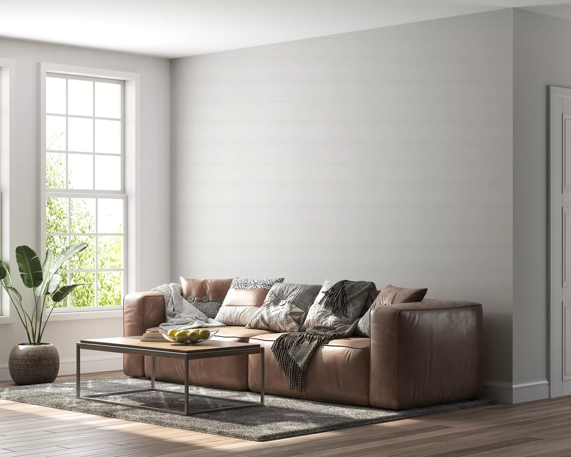 Woven grid wallpaper adds gentle texture to a lounge GD10867
