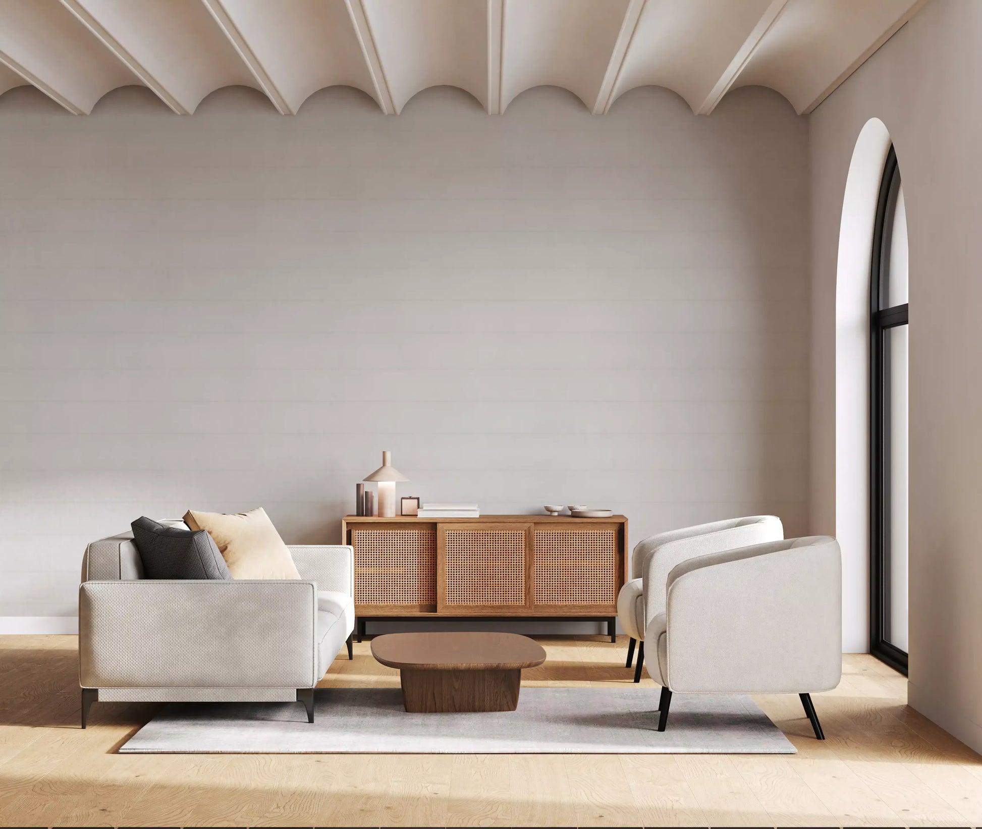 Whisper White wallpaper shows a faint plaid on a warm-white weave GD10867
