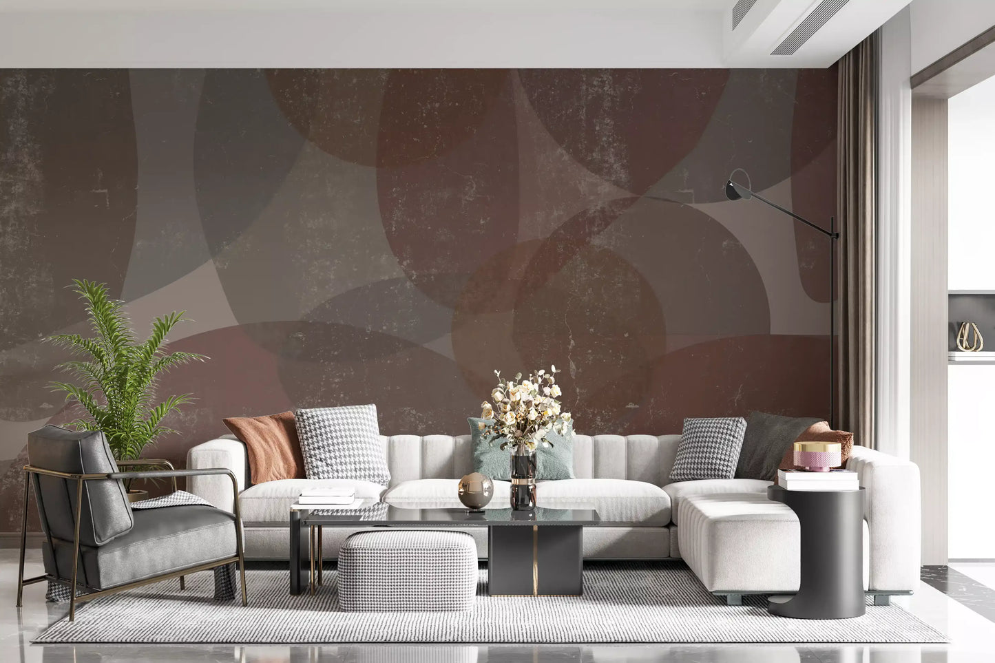 Muted brown pebble wall mural lending quiet to a Living room GD10868
