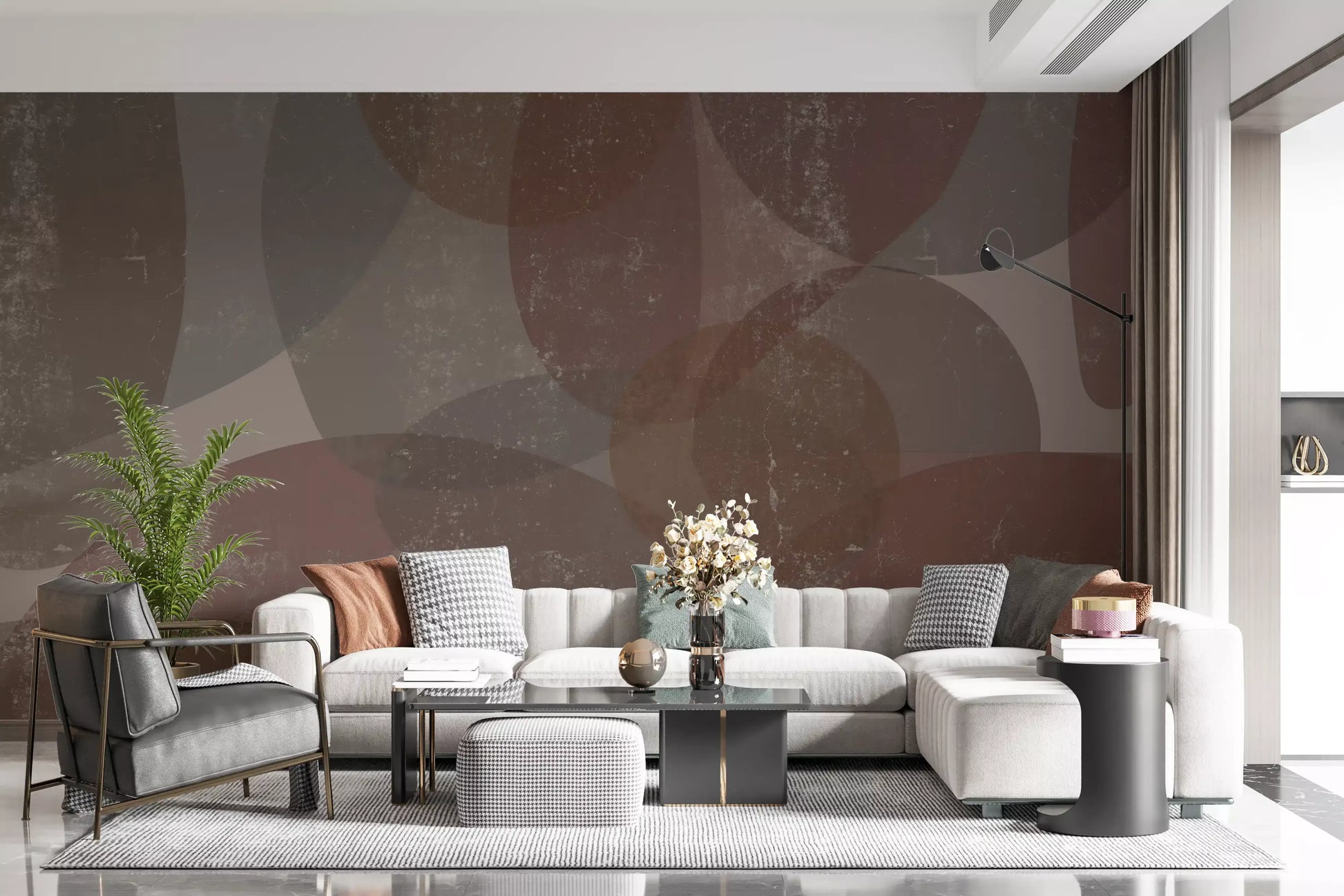 Muted brown pebble wall mural lending quiet to a Living room GD10868
